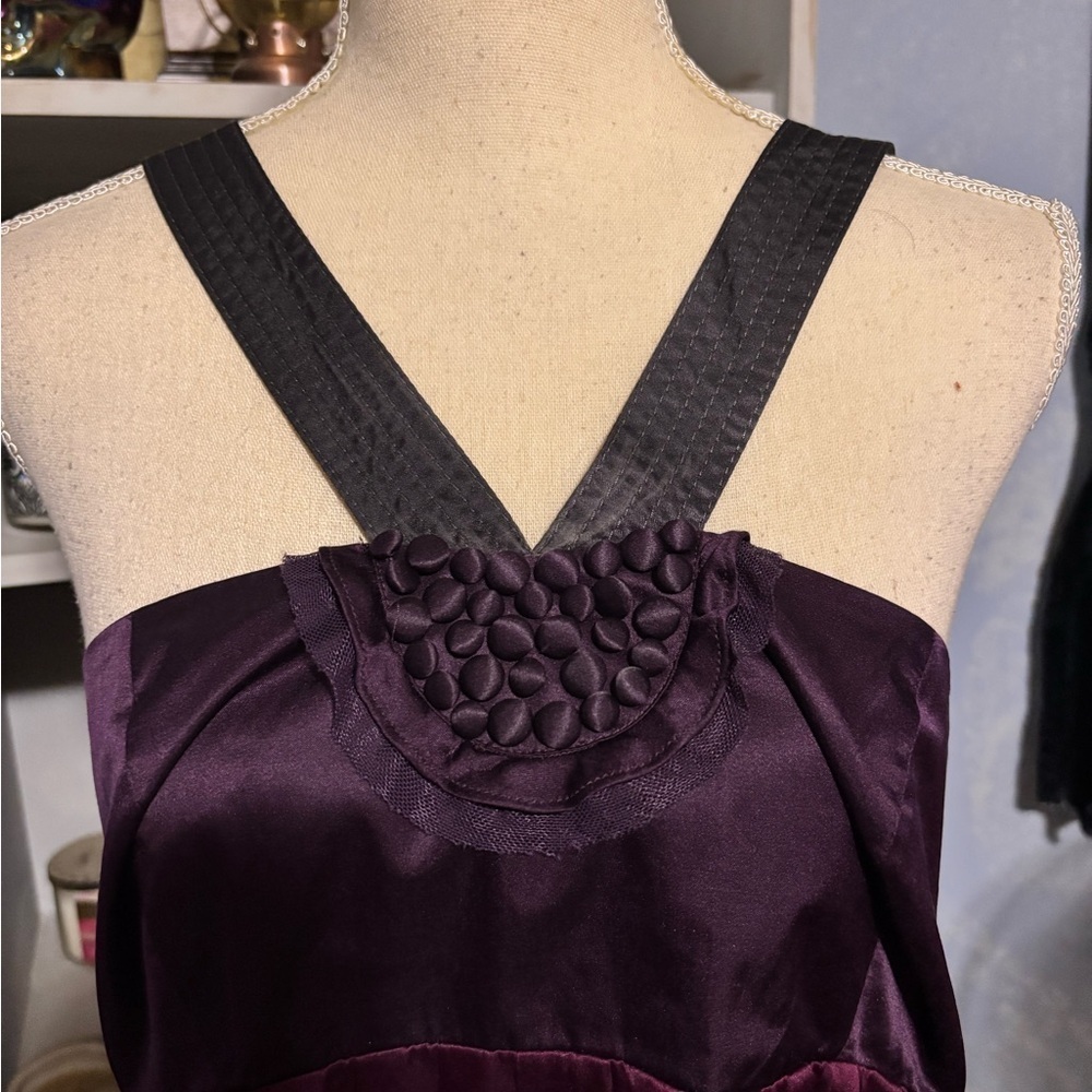 Club Monaco Red purple Pleated Halter midi dress silk size 10 - Picture 5 of 16